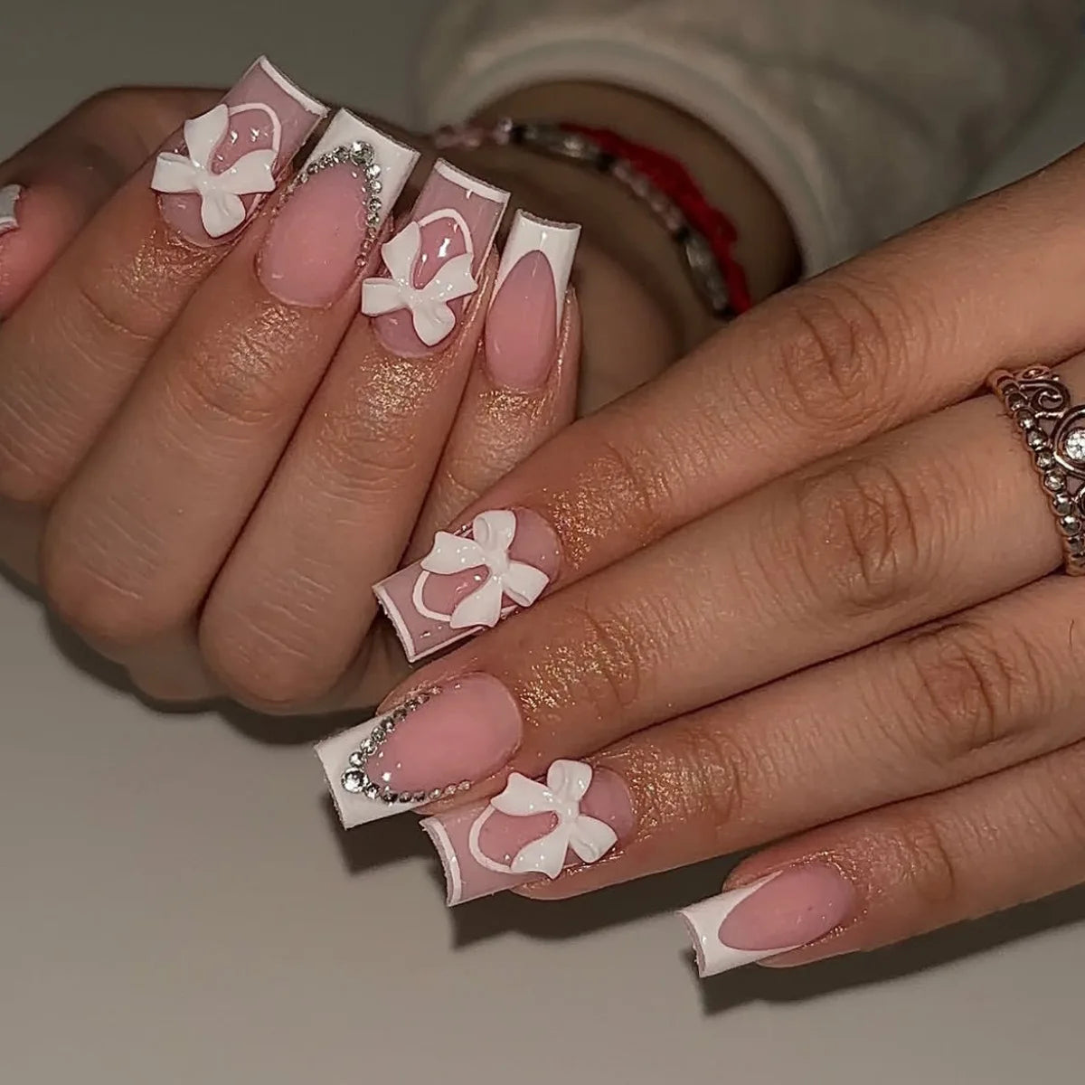 White French Bow Press-On Nails