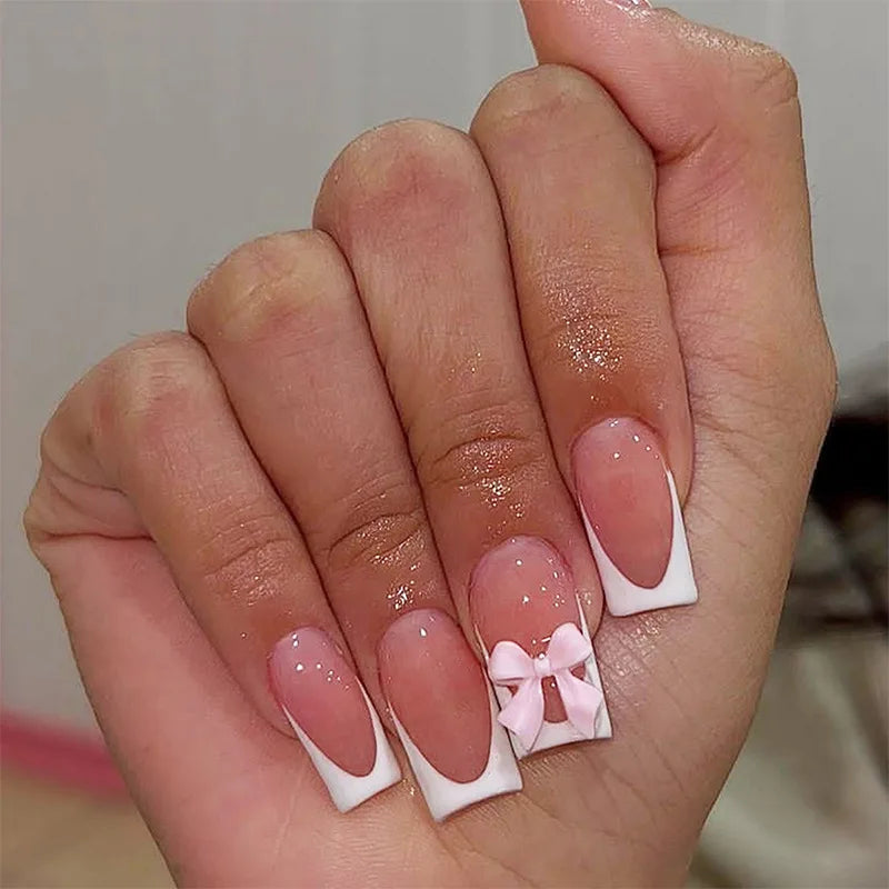 White French Bow Press-On Nails