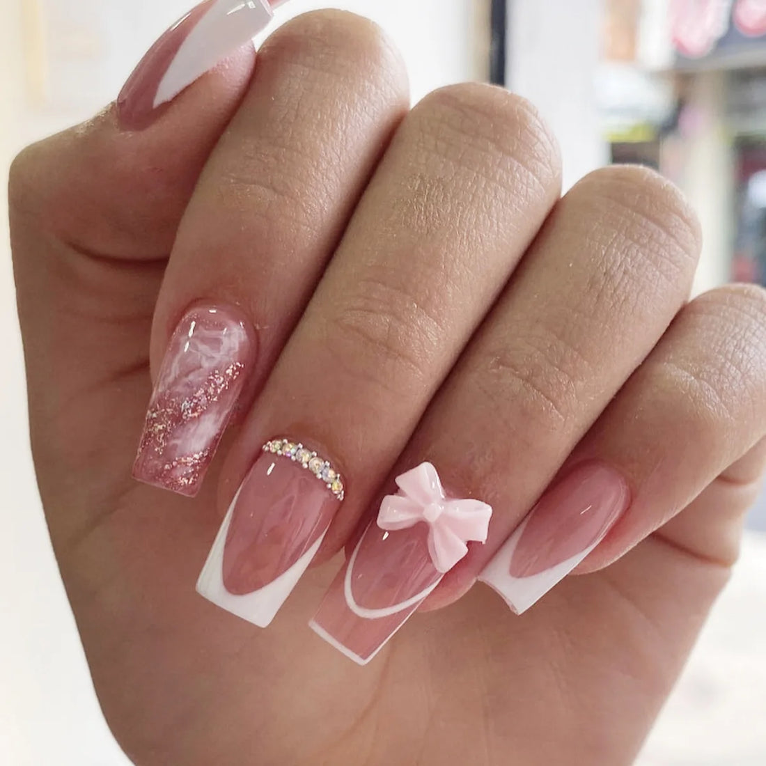 White French Bow Press-On Nails