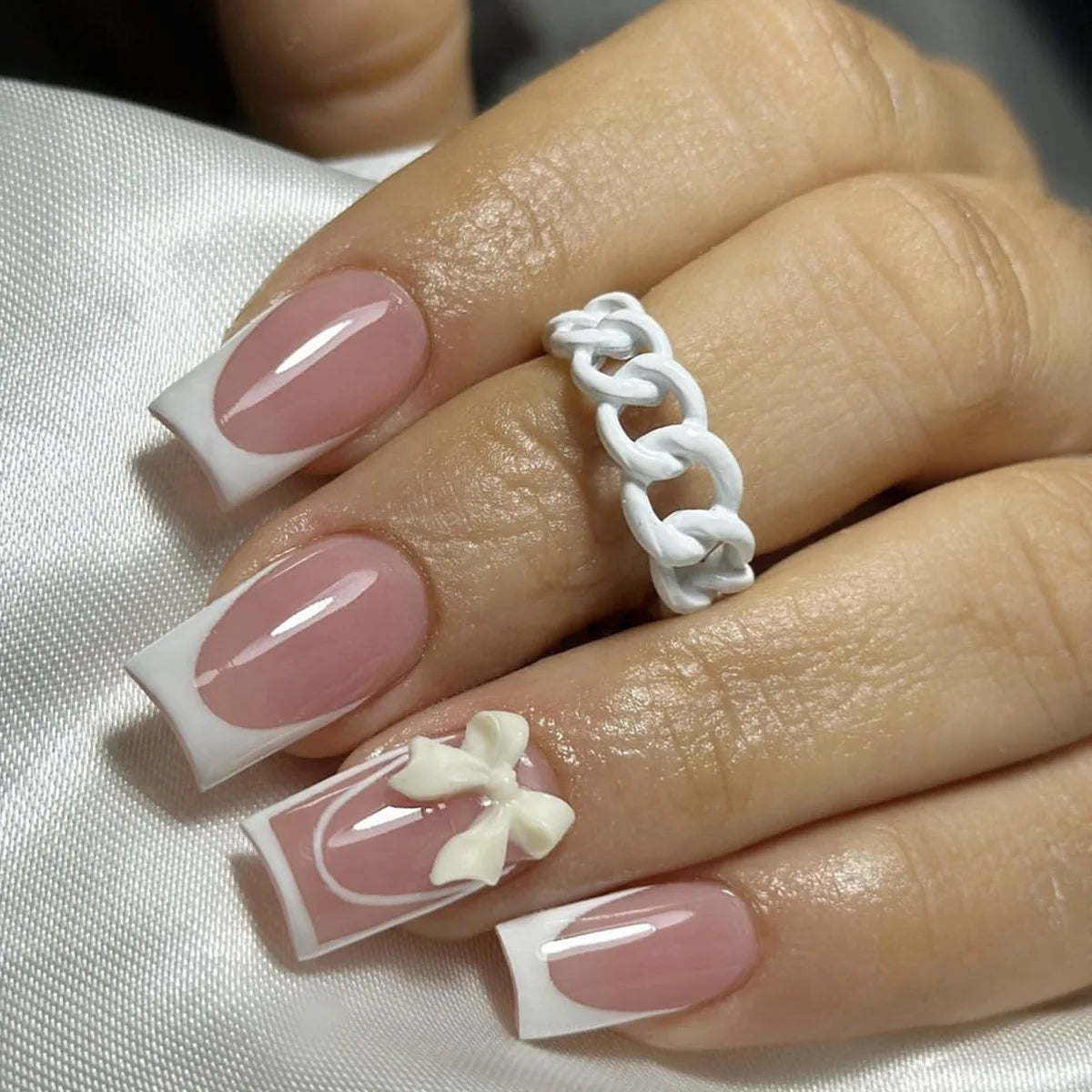 White French Bow Press-On Nails