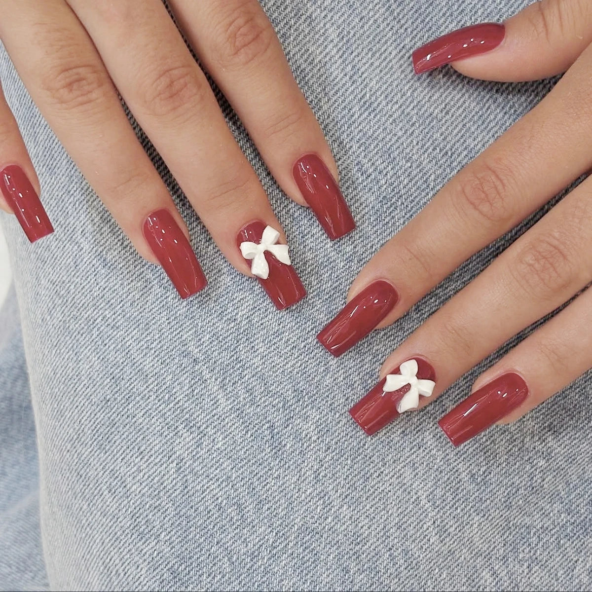 White French Bow Press-On Nails