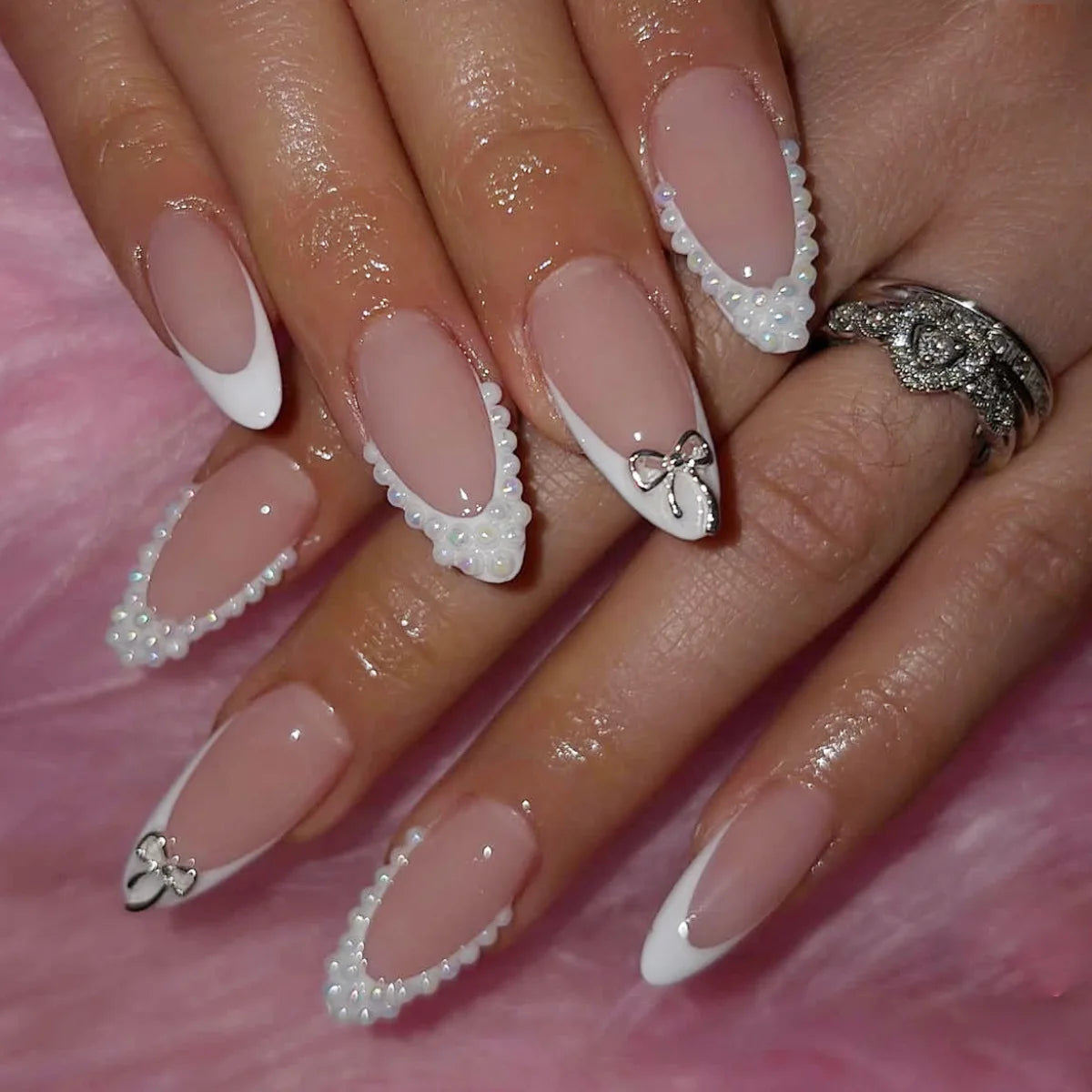 White French Bow Press-On Nails