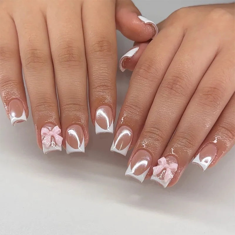White French Bow Press-On Nails