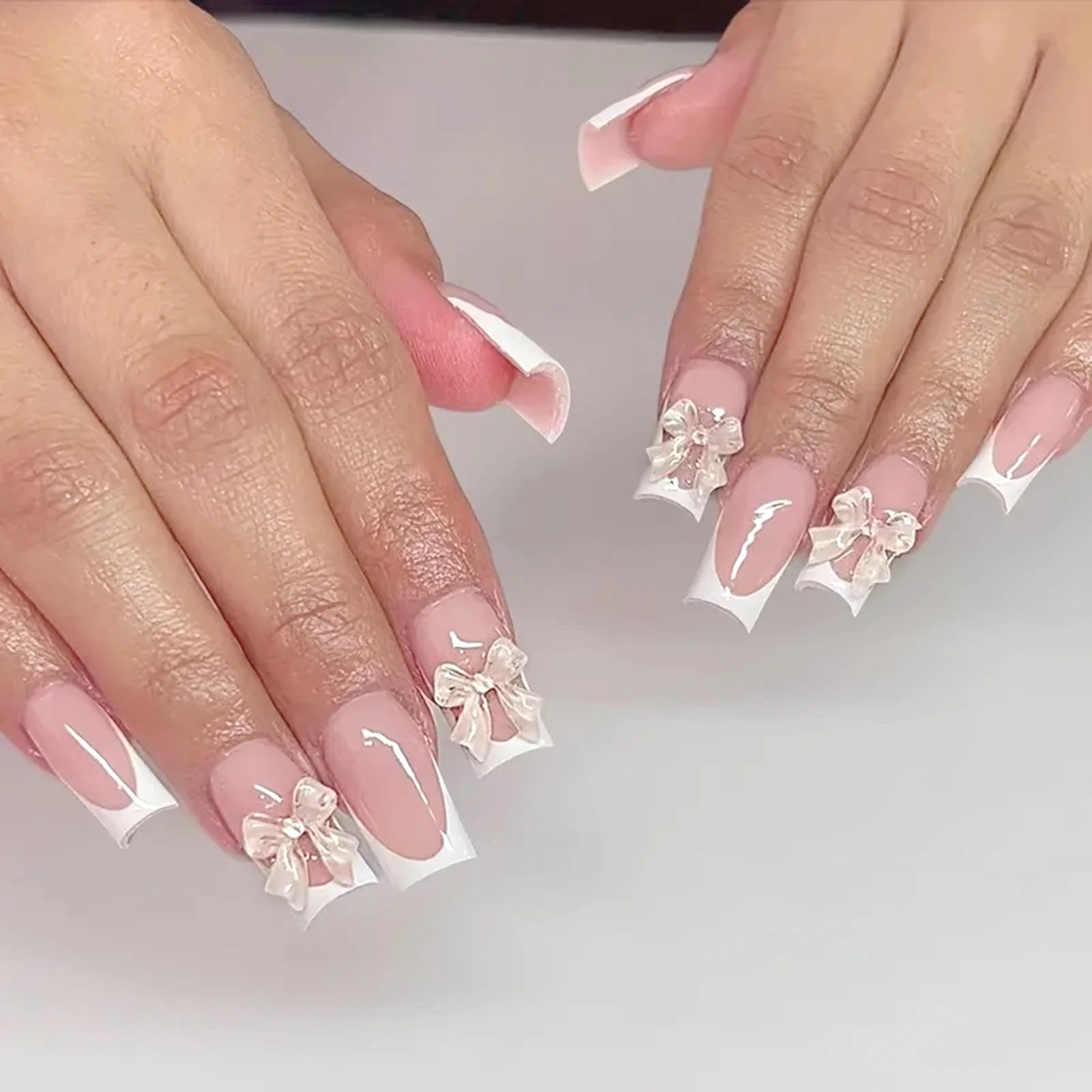 White French Bow Press-On Nails