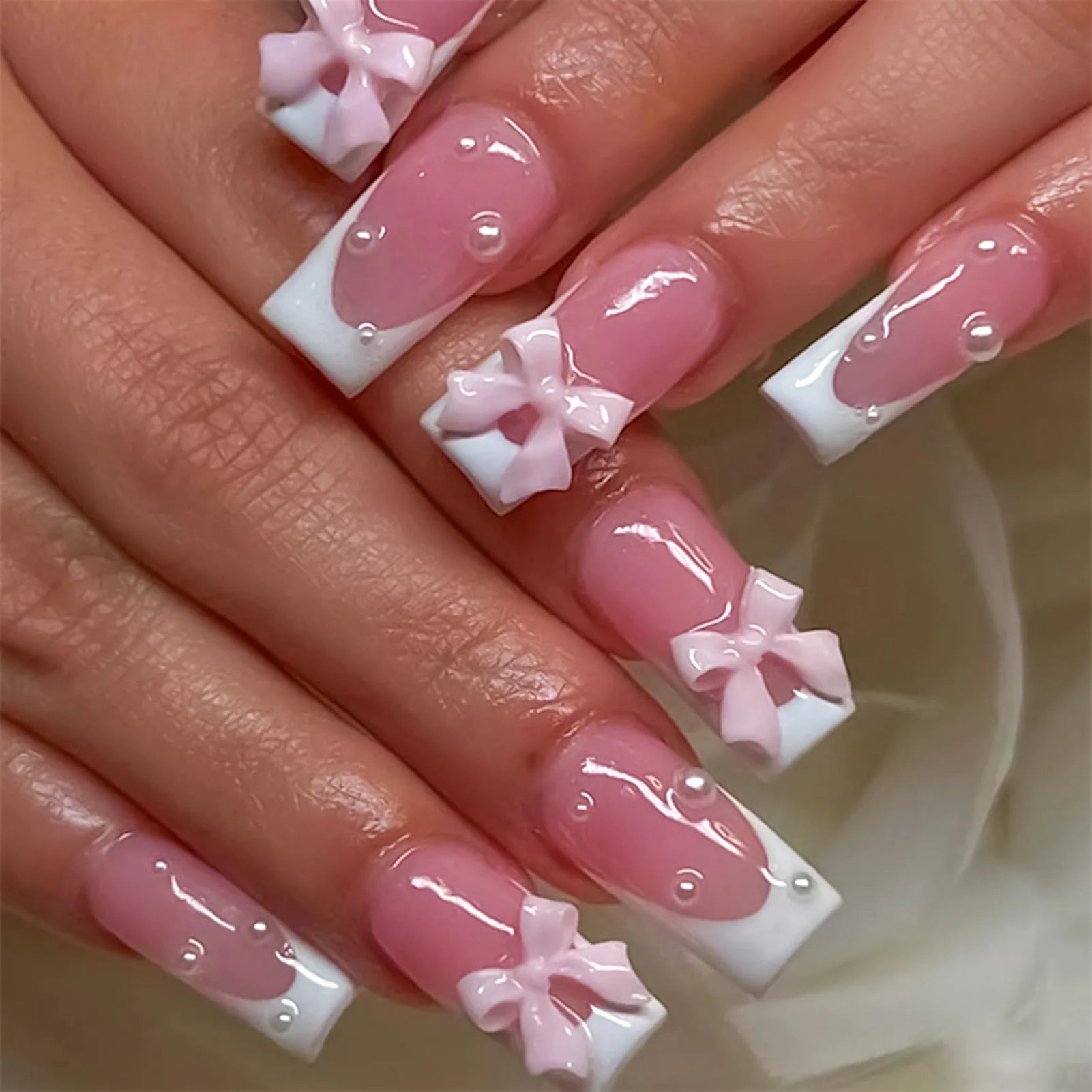 White French Bow Press-On Nails