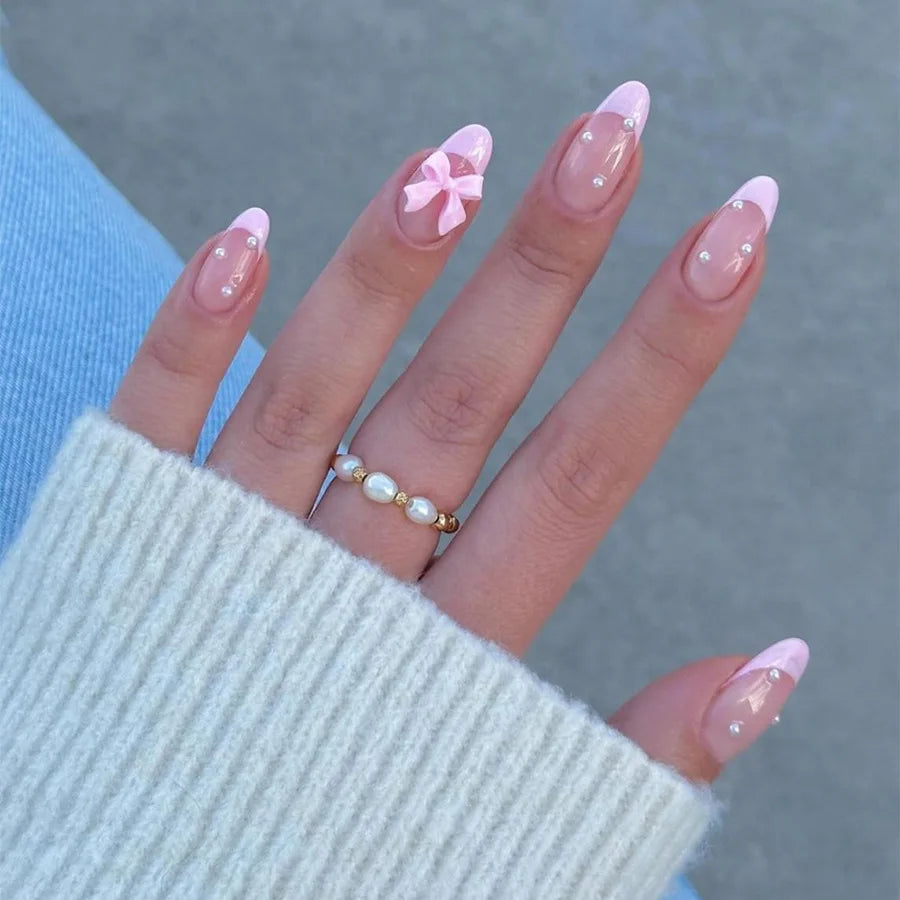 White French Bow Press-On Nails