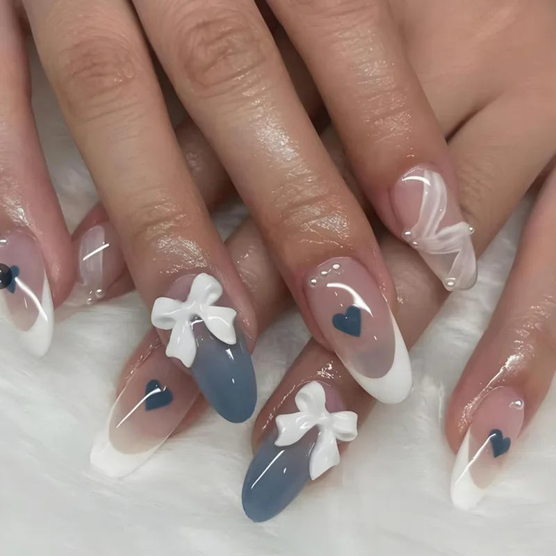 White French Bow Press-On Nails