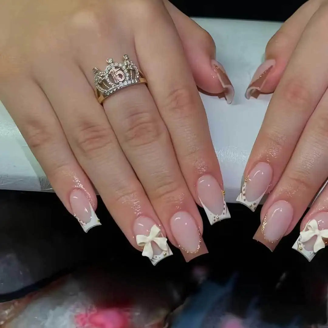 White French Bow Press-On Nails