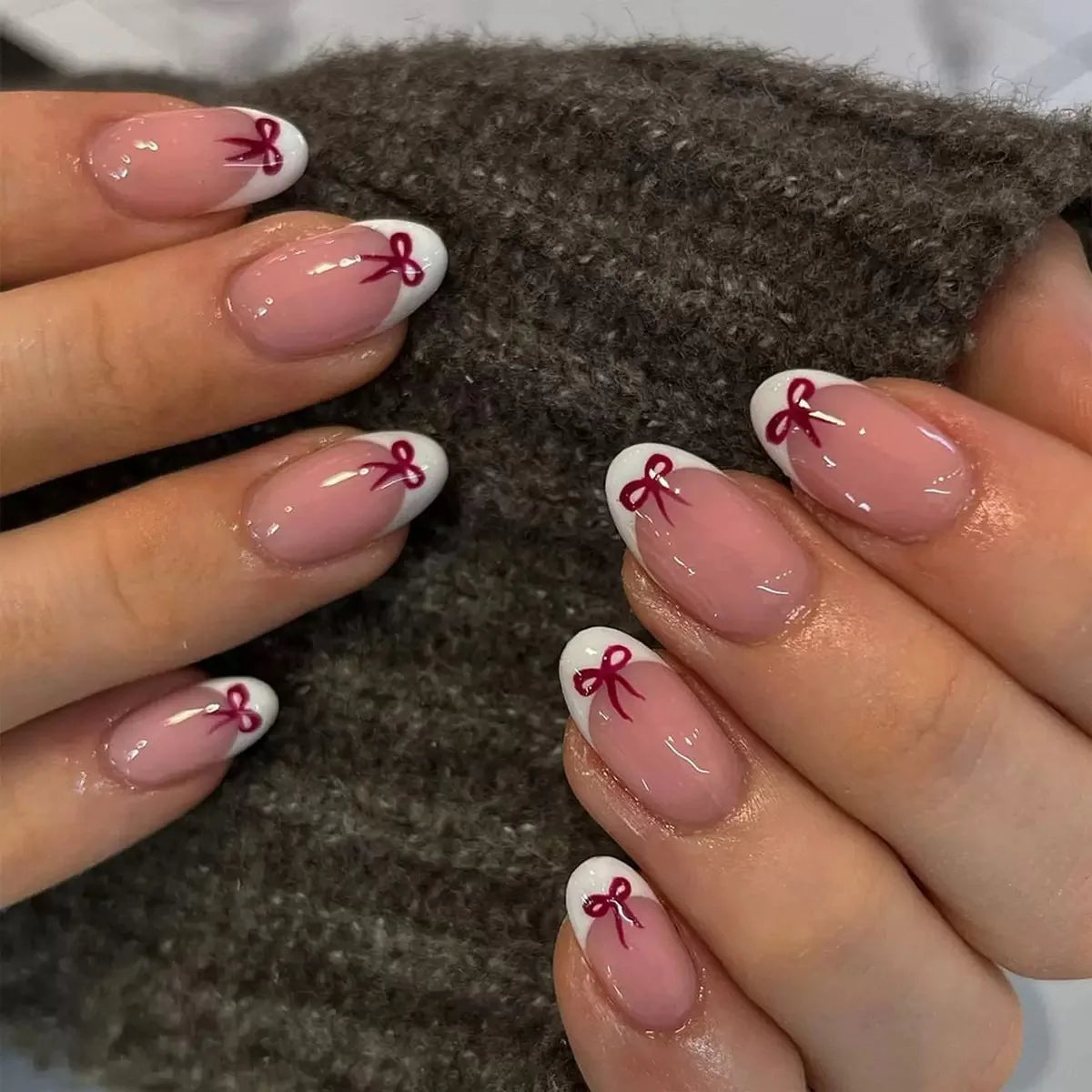White French Bow Press-On Nails 