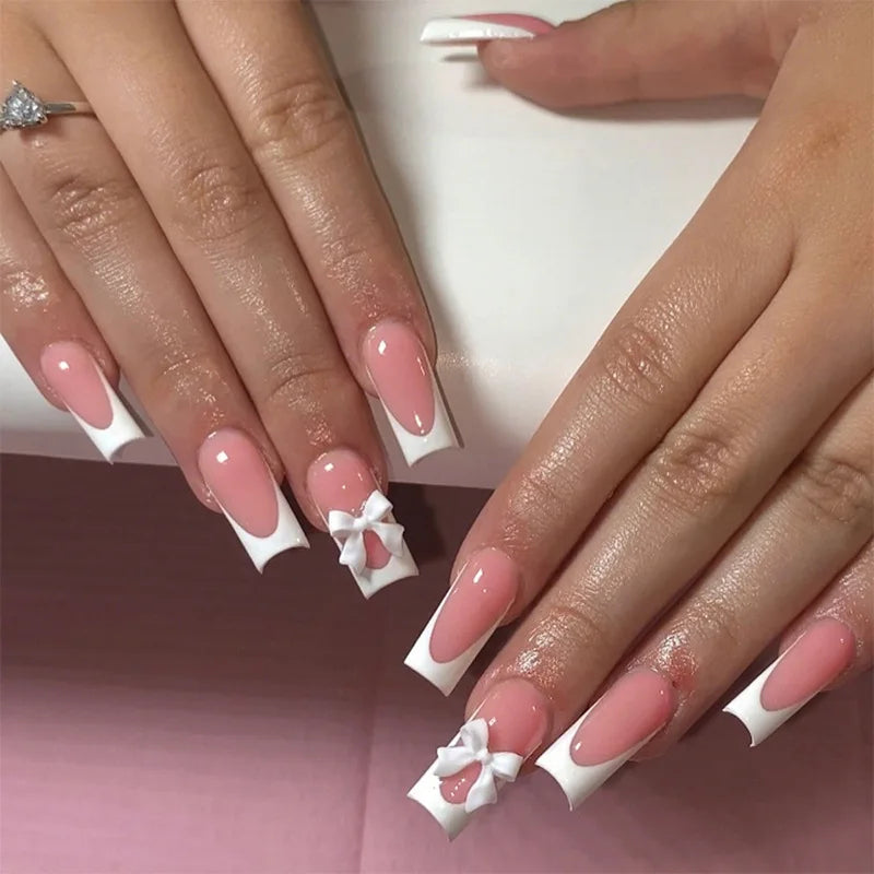 White French Bow Press-On Nails 