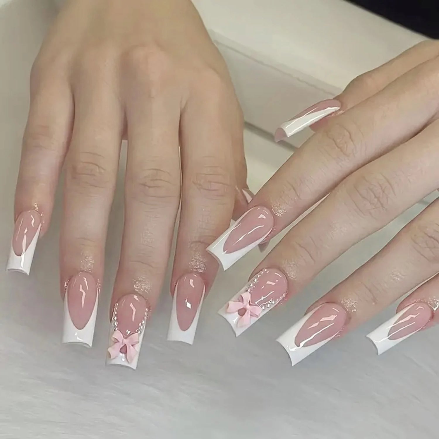 White French Bow Press-On Nails 