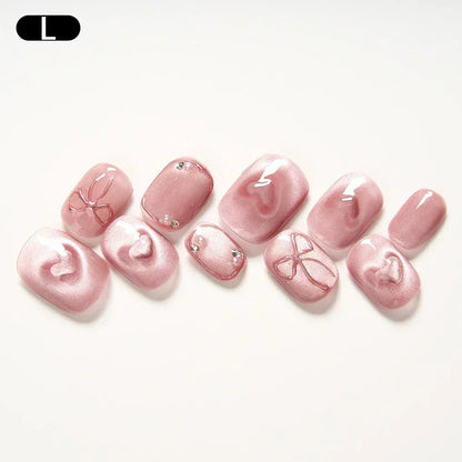 Pink Cat Eye Press-On Nails Set | Skelblum