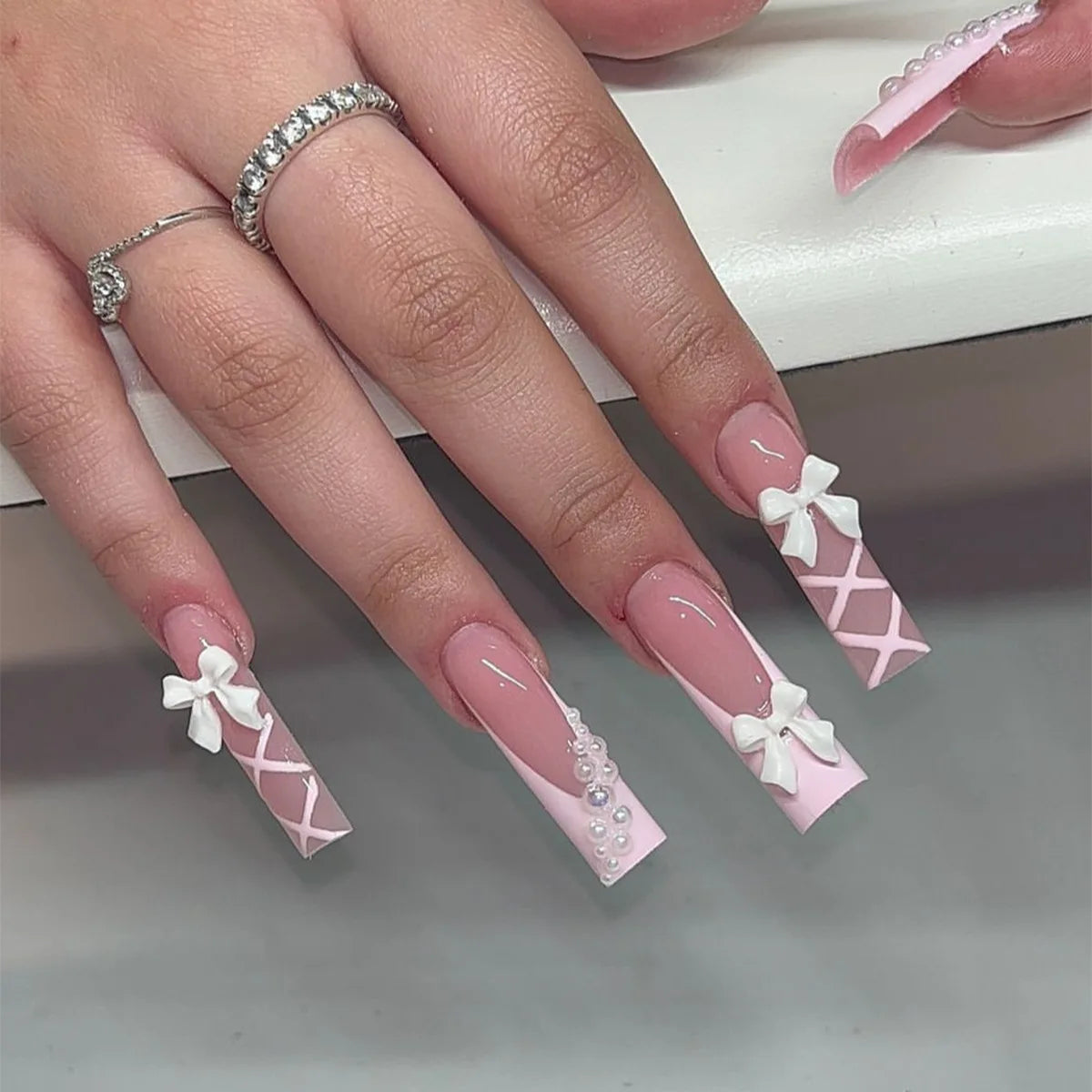 White French Bow Press-On Nails 