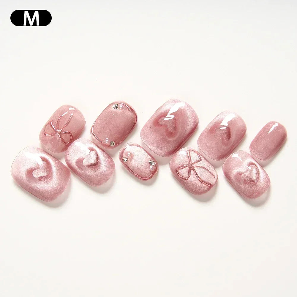 Pink Cat Eye Press-On Nails Set | Skelblum