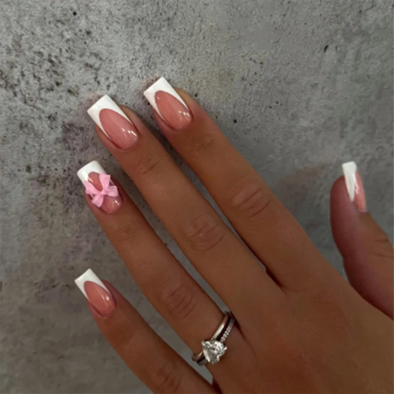 White French Bow Press-On Nails 
