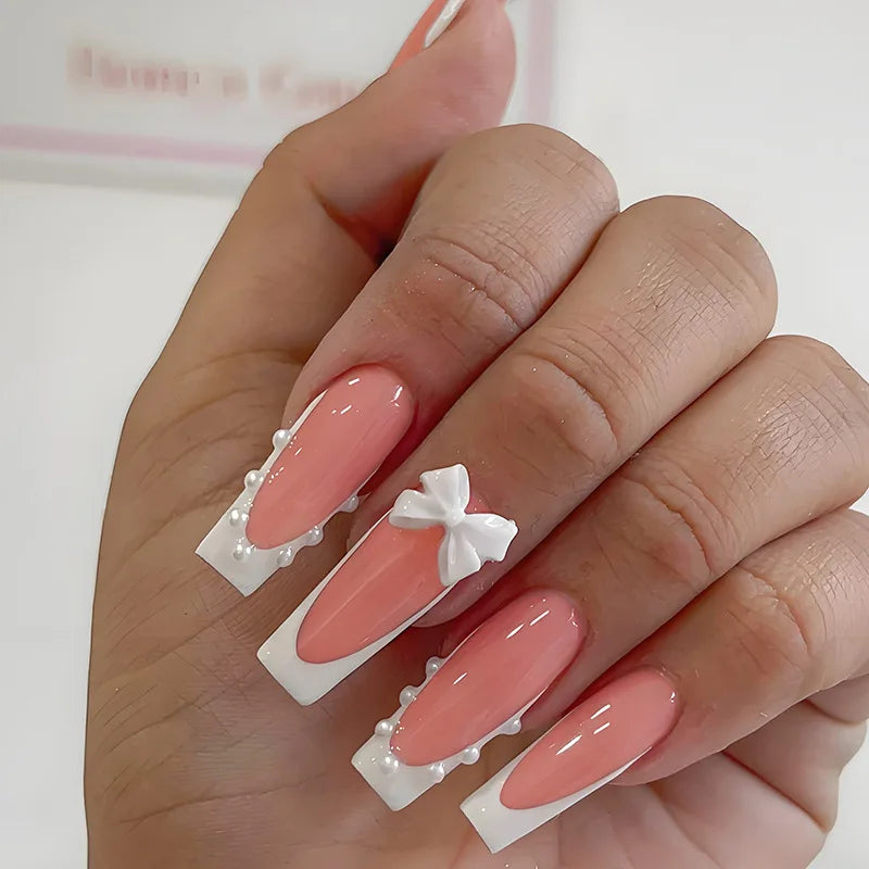White French Bow Press-On Nails 