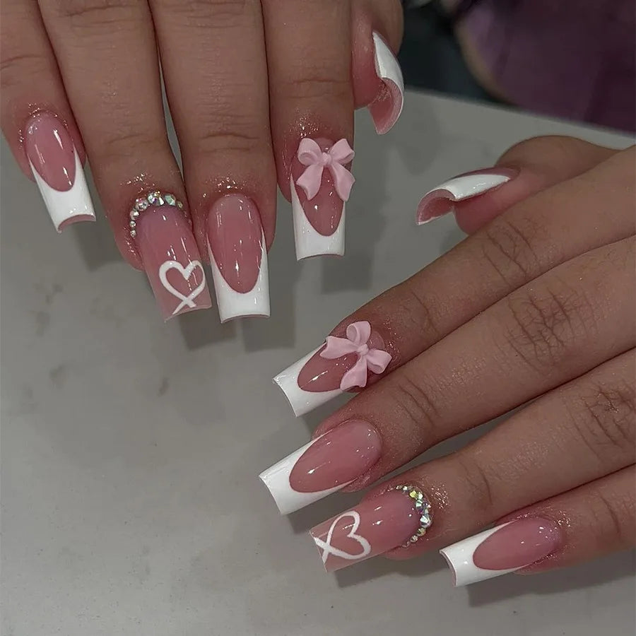 White French Bow Press-On Nails 